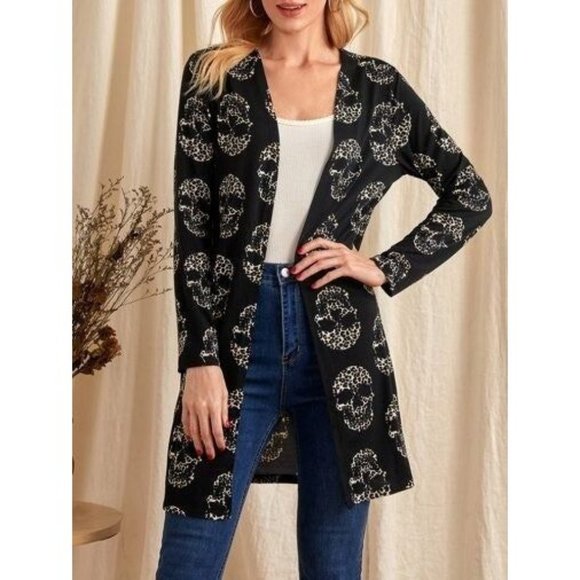 Leopard Print Skull Open Cardigan Top XS - Picture 1 of 2